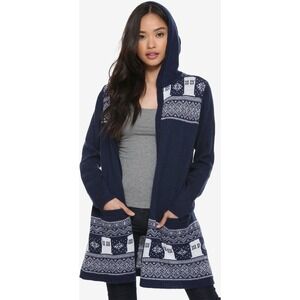 Her‎ Universe Doctor Who Tardis Fair Isle Hooded Cardigan Navy Blue MD